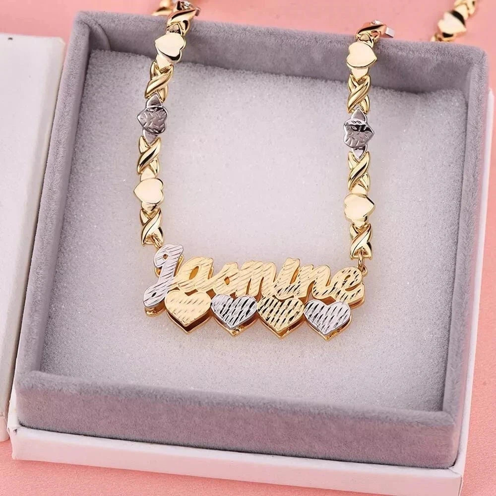 Customized Name Necklaces Double Layer Heart Necklace Stainless Steel XOXO Heart Chain For Women Personalized Hip Hop Pendant 251017