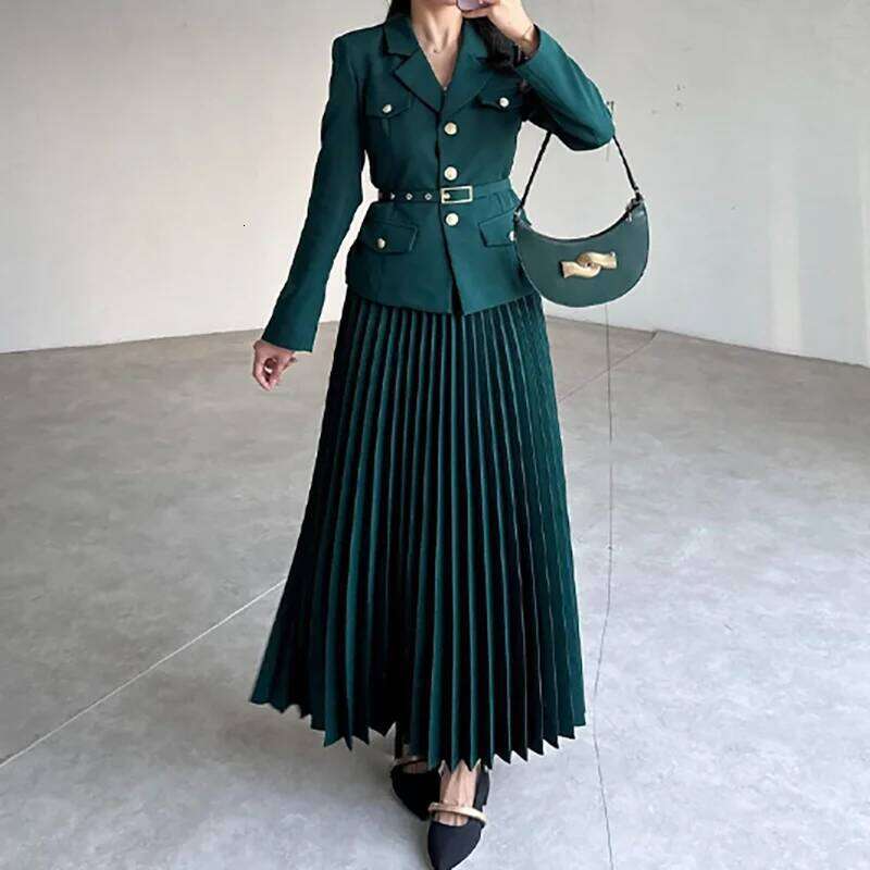 Simple Solid Color Commuting Outfit Elegant Temperament Slim Women's 2pc Set 2025 Spring Long Sleeved Jacket and Skirt Suit