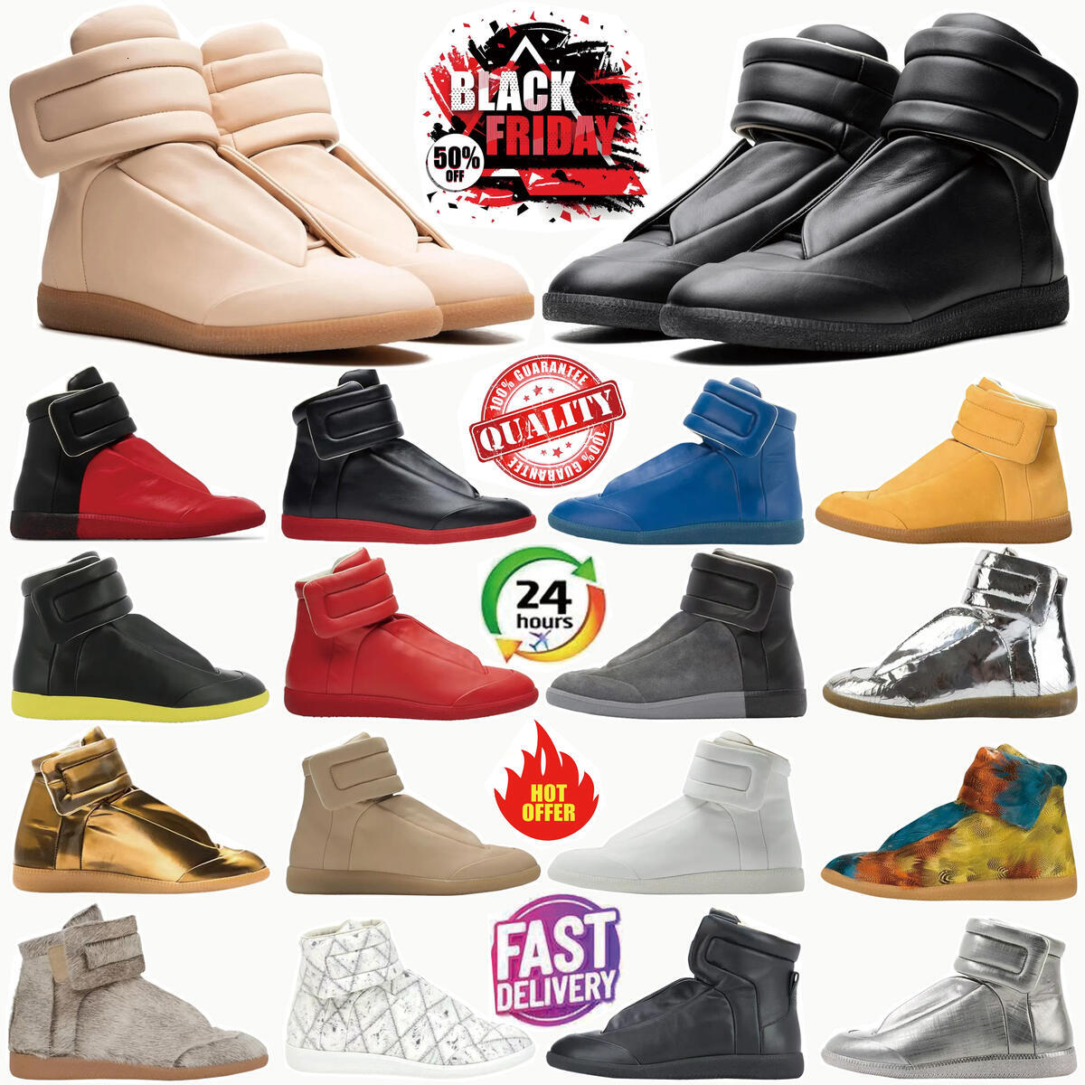 50 Off Brand Mm22 Maison Future High Top Sneakers Shoes Front Touchstrap Fastening Leather Round Toe Party Dress Technical Casual Walking top 4GBP