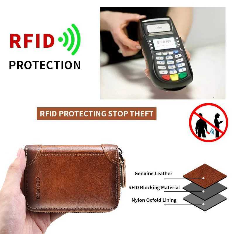 Mens Genuine Leather Large Capacity MultiSlot Card Holder with Drivers License Case New Gradient Color Design RFID BlockingW251017