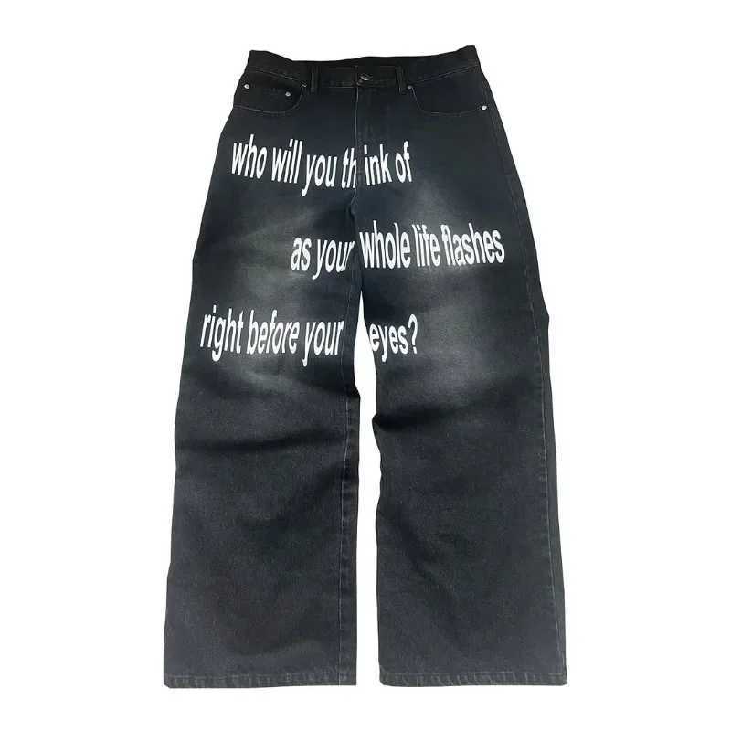 1 Hiphop Streetwear Men Oversized Letter Printing Loose Straight Jeans Personalized Fashion Brand Casual Wideleg Pants Y251105