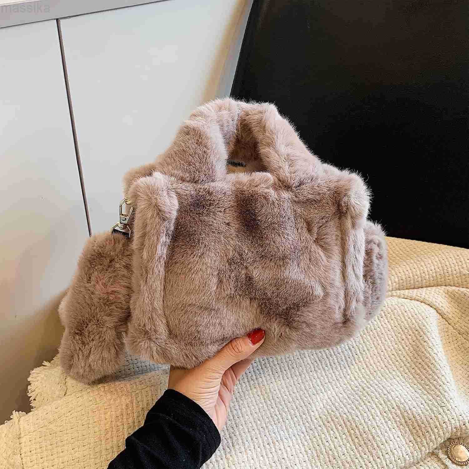 Tote Bag Mini Faux Fur Purses for Women Winter Fuzzy Tote Soft Furry Crossbody Handbag Plush Bags M251017