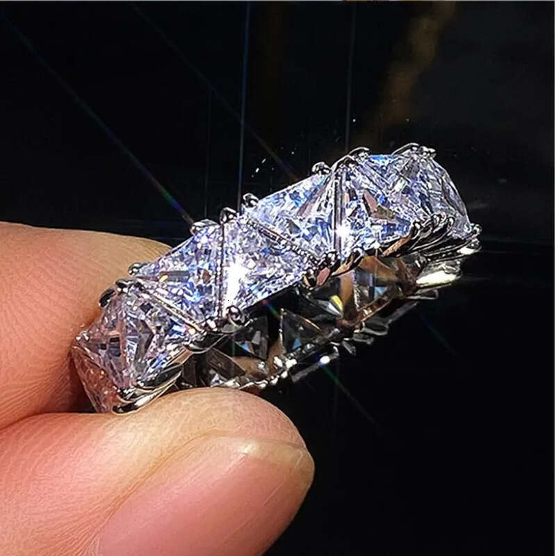 Rulalei Brand Wedding Rings Jewelry Sterling Sier Triangle White Moissanite CZ Dia Gemstones Women Engagement Band Ring Gift
