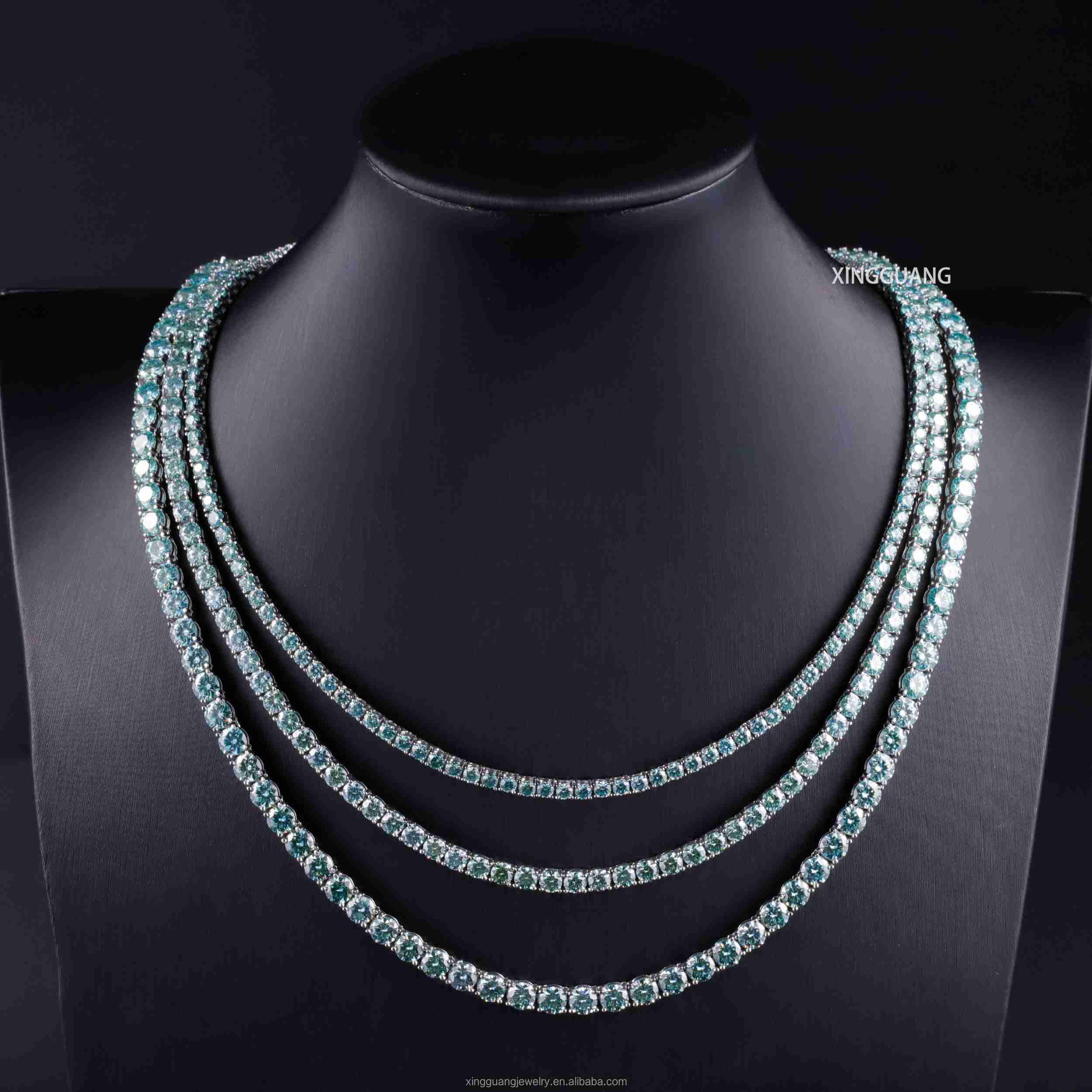 Hot Sale 345mm Fancy Green Blue Diamond S925 Silver Women Men Hip Hop Bracelet Necklace Moissanite Tennis Chain Jewelry