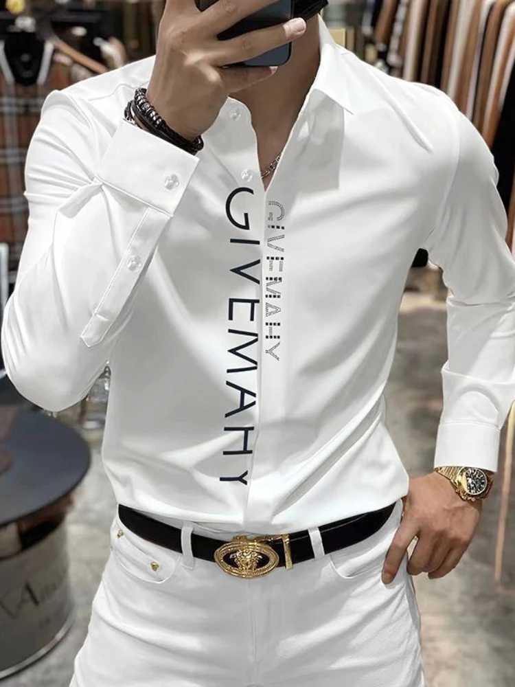 Spring And Summer Letter Shirt for Men Cotton Long Sleeve Casual Shirts Fashion Luxury Social Business Dress Shirts J251017