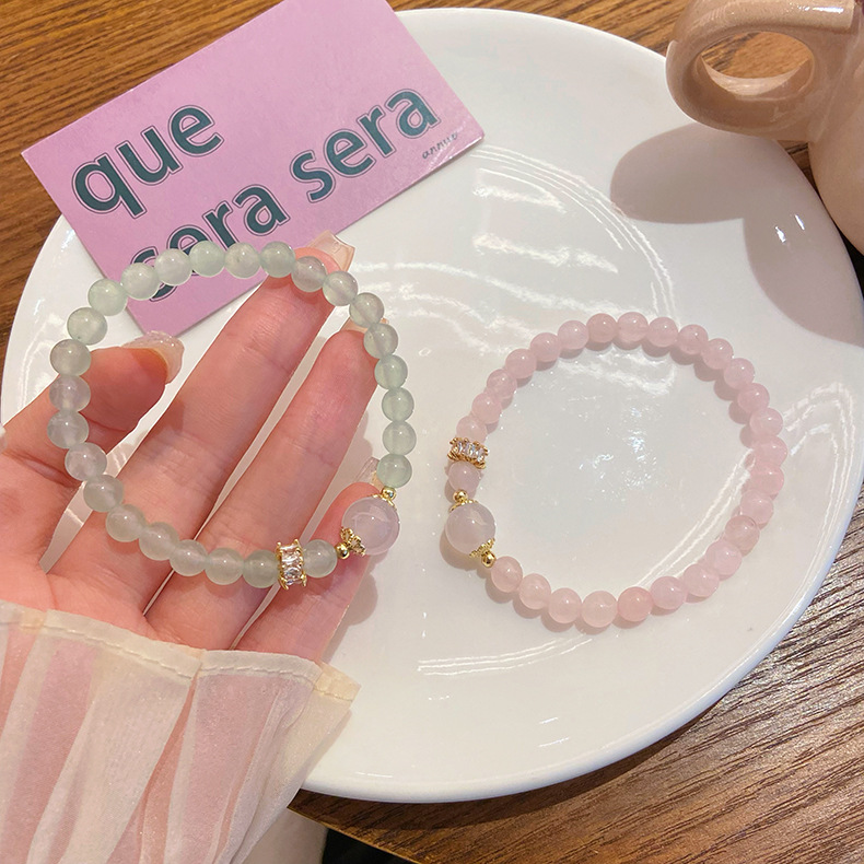 Charming Student Beaded Hand Chain with Soft Pink Crystals