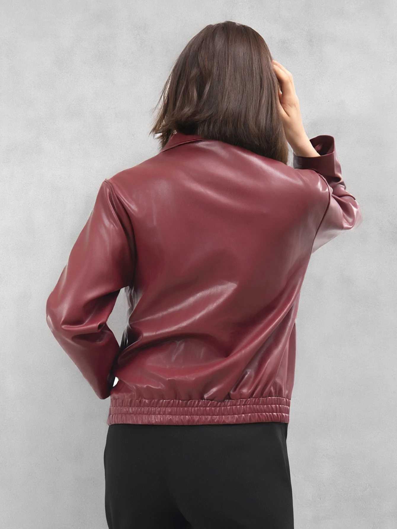 Womens Fashion Faux Leather Biker Jacket Zip Up Spring Autumn CoatT251017