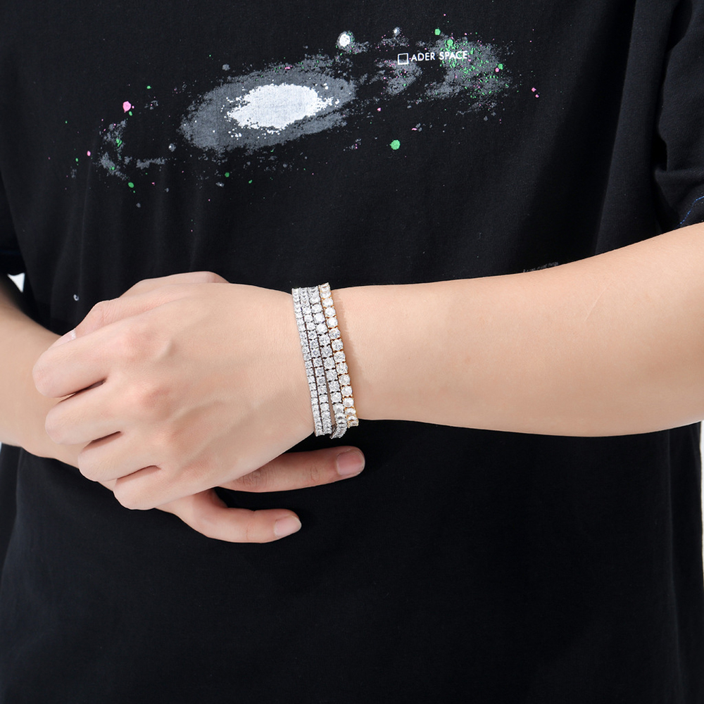 Hip Hop 5A CZ Diamonds Tennis Chain Necklace Bracelets Spring Chain Clasp 18K Real Gold Plated Jewelry