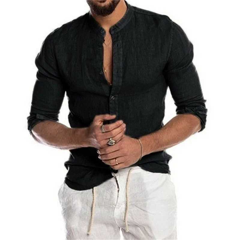 S5XL2023 Summer New Mens Solid Color Linen Casual Shirt Cardigan Long Sleeve Thin And Breathable Shirts J251017