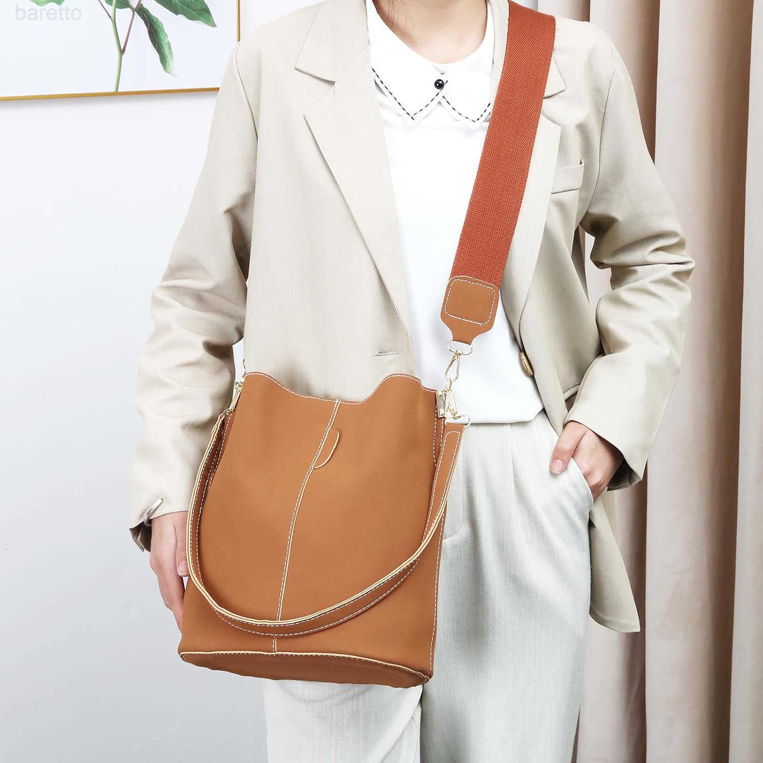 Suede Bucket Purses for Women Tote Shoulder Bucket Bag Z251017
