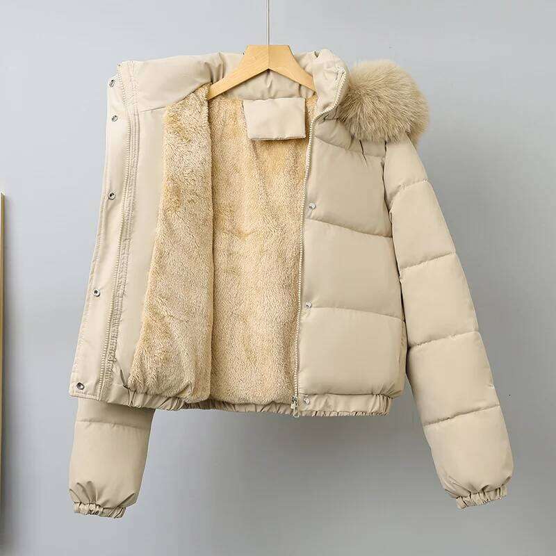 Winter Short Parkas Women's Cotton-Padded Clothes Add Veet Thicken Outerwear Fur Collar Removable Hooded Coats Warm Jackets