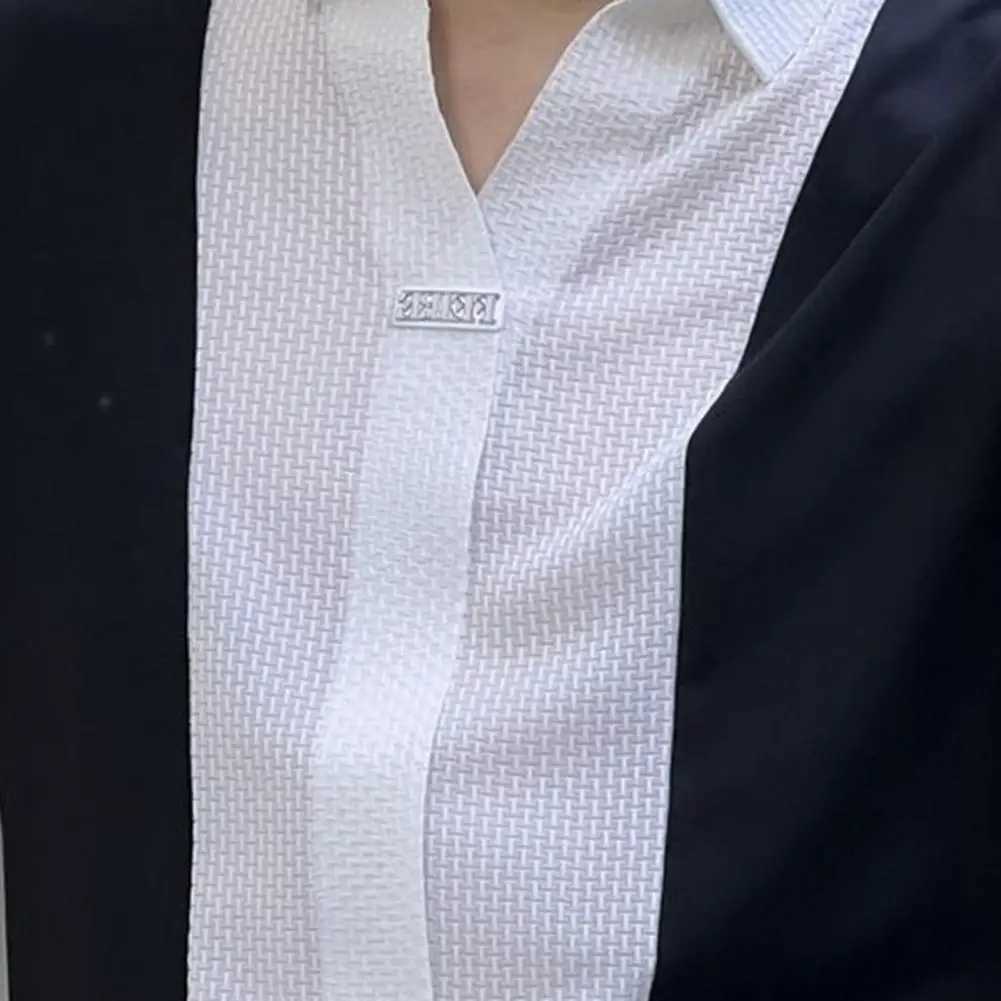 Men Summer Shirt Short Sleeves Turndown Collar Solid Color Slim Fit Patchwork Soft Breathable Formal Business Style Men Top J251017