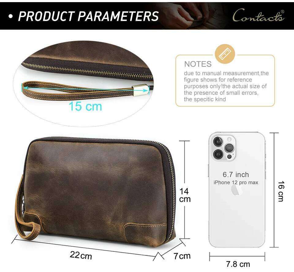 Designer Bags Vintage Men's Genuine Clutch Brown Cow Leather Storage Bag Travel Toiletry Kits Wash Bag Genuine Leather Men Women Hot Selling