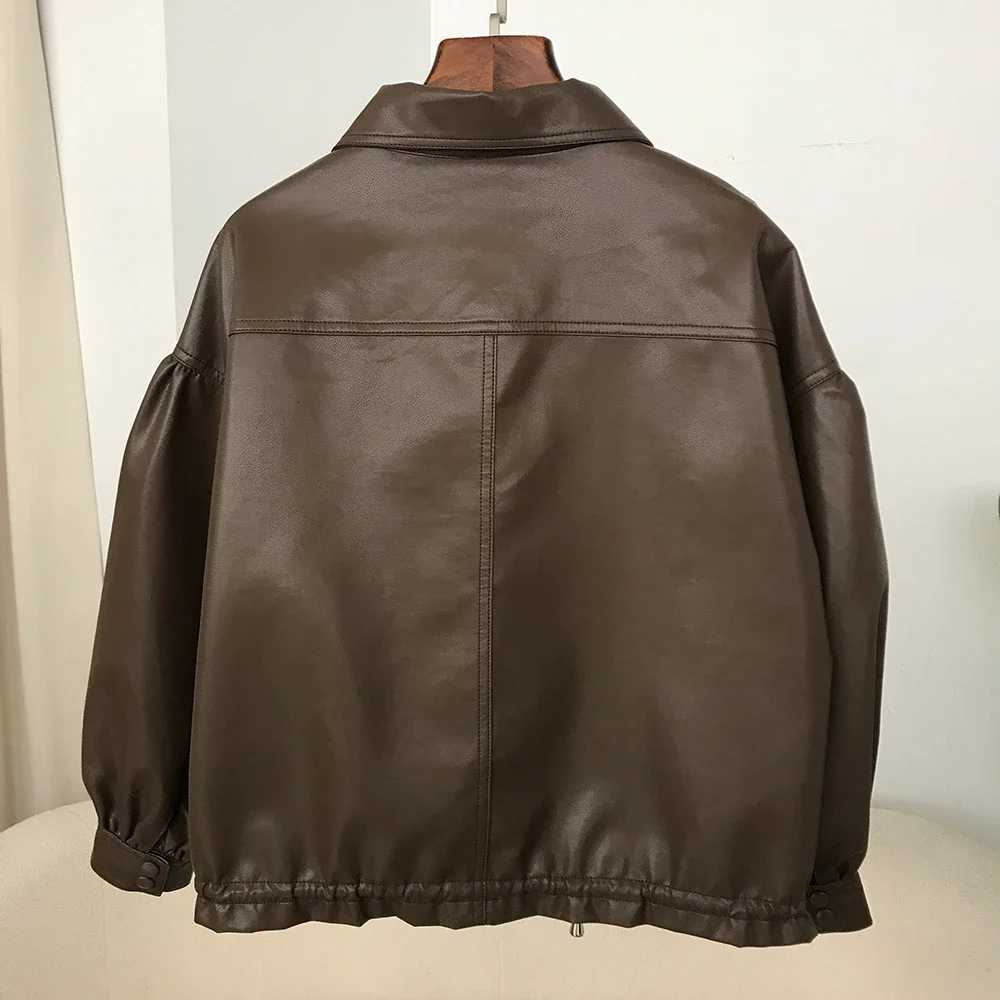 DEBAIFUR 2025 New Spring Autumn Korean Style Singlebreasted Short Leather Jacket Women Brown Loose Top Artificial Leather PUT251017
