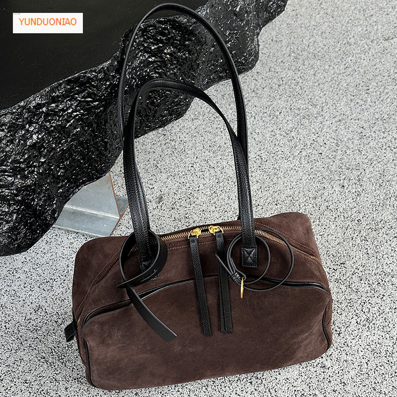 Matte texture cowhide bowling bag genuine leather new commuter women's bag autumn and winter new designer bag single shoulder armpit bag luxury b