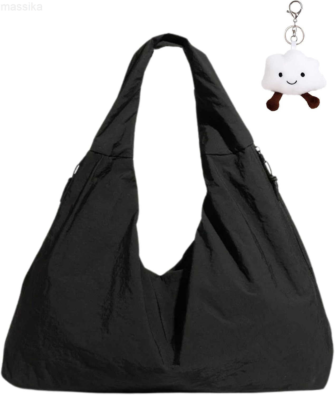 Tote Bag Slouchy Hobo Bag for Women Nylon Handbag Solid Color Draped Shoulder Bag Large Underarm Purse M251017