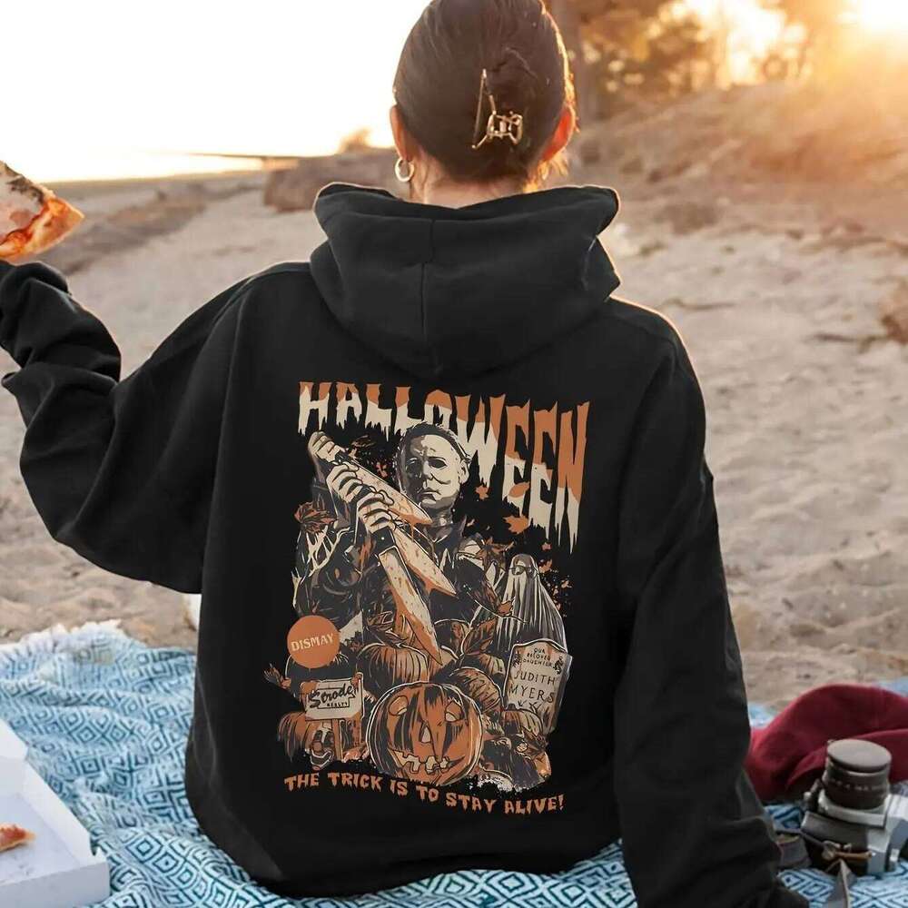 Halloween Michael Myers Graphic Hoodie Women's Casual Knit Cotton Hooded Sweatshirt hoodies women