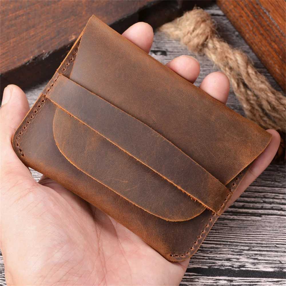 AIGUONIU 100 Genuine Leather Credit ID card holder Vintage business card holder Retro Male Coin pursesW251017