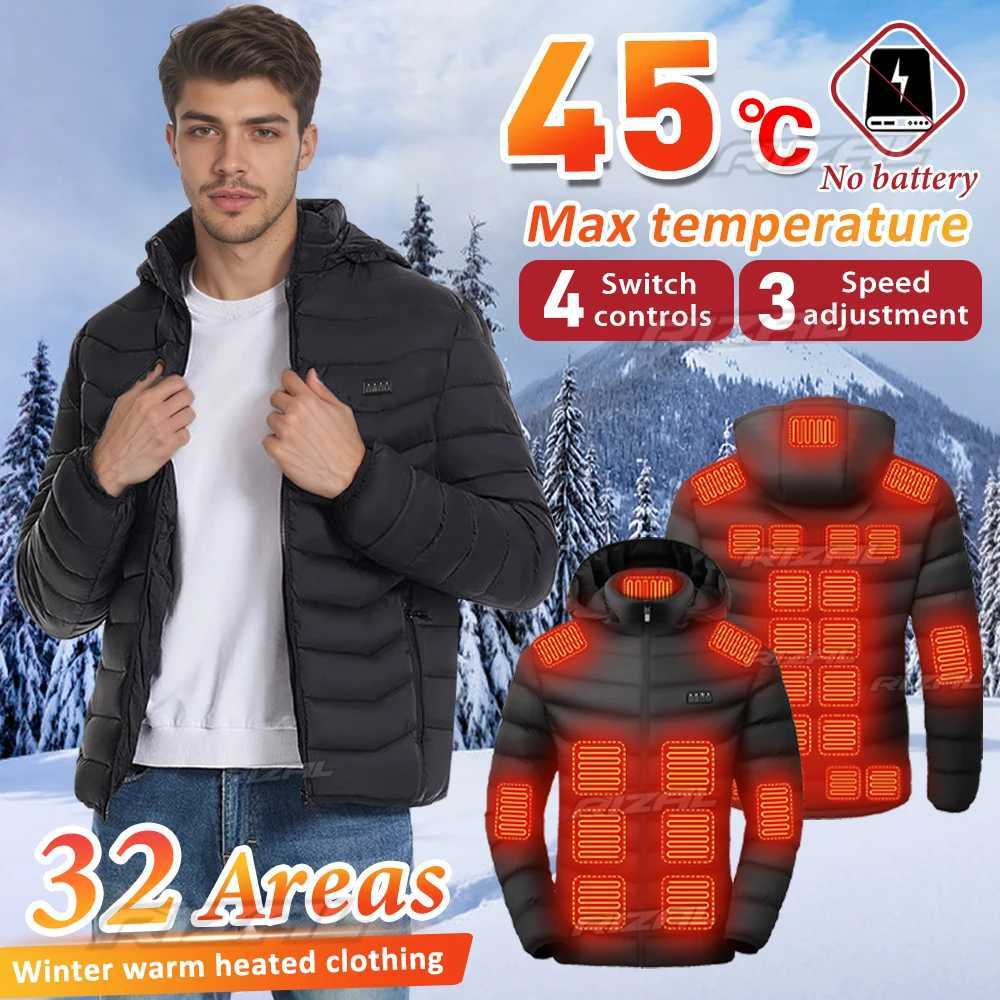 Smart Heated Jacket with 32 Heating Areas 4 Switches 3 Heat Settings Max 45 Degrees Celsius for Outdoor Activities and Winter Hiking H251017