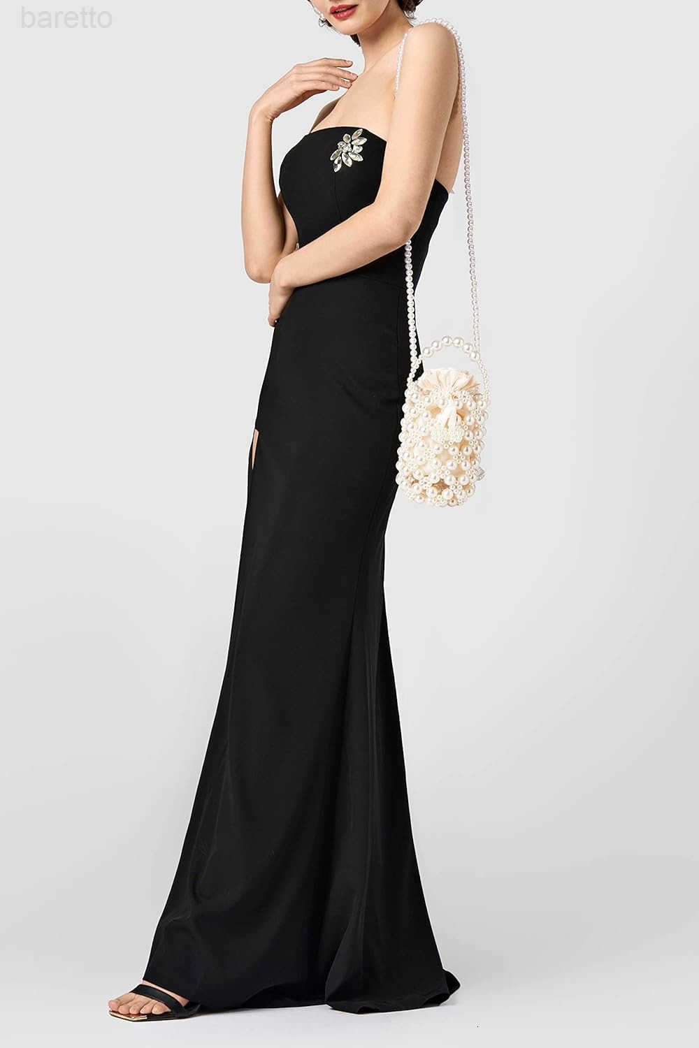 Womens White Pearl CluTCh Purse Bucket Beaded Bridal Evening Handbag Formal Reticulated Bag with Inner Bag for Party Wedding Z251017