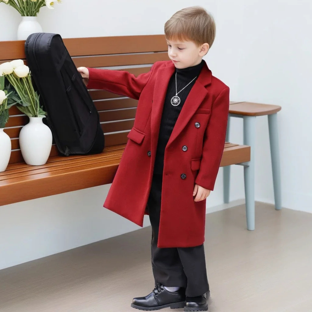 Autumn Boys Trench Coat Long DoubleBreasted Wool Coat Stylish Kids Overcoat Trendy Formal Blazers Casual Outerwear Age 314T 251015