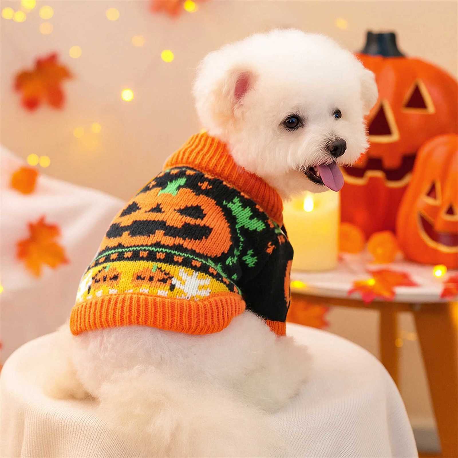 Halloween Ghost Costume for Dogs and Cats Pet Winter Fall Clothes Pumpkin Knitted Sweater Small Dog Cat OutfitW251017