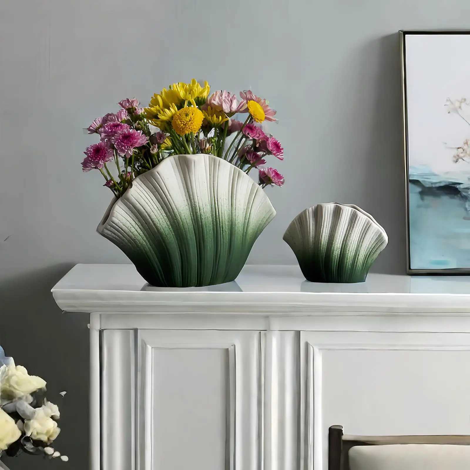 Vase ceramic flower arrangement highend and creative crossborder vintage style high aesthetic value shell ceramic vase deco C251017