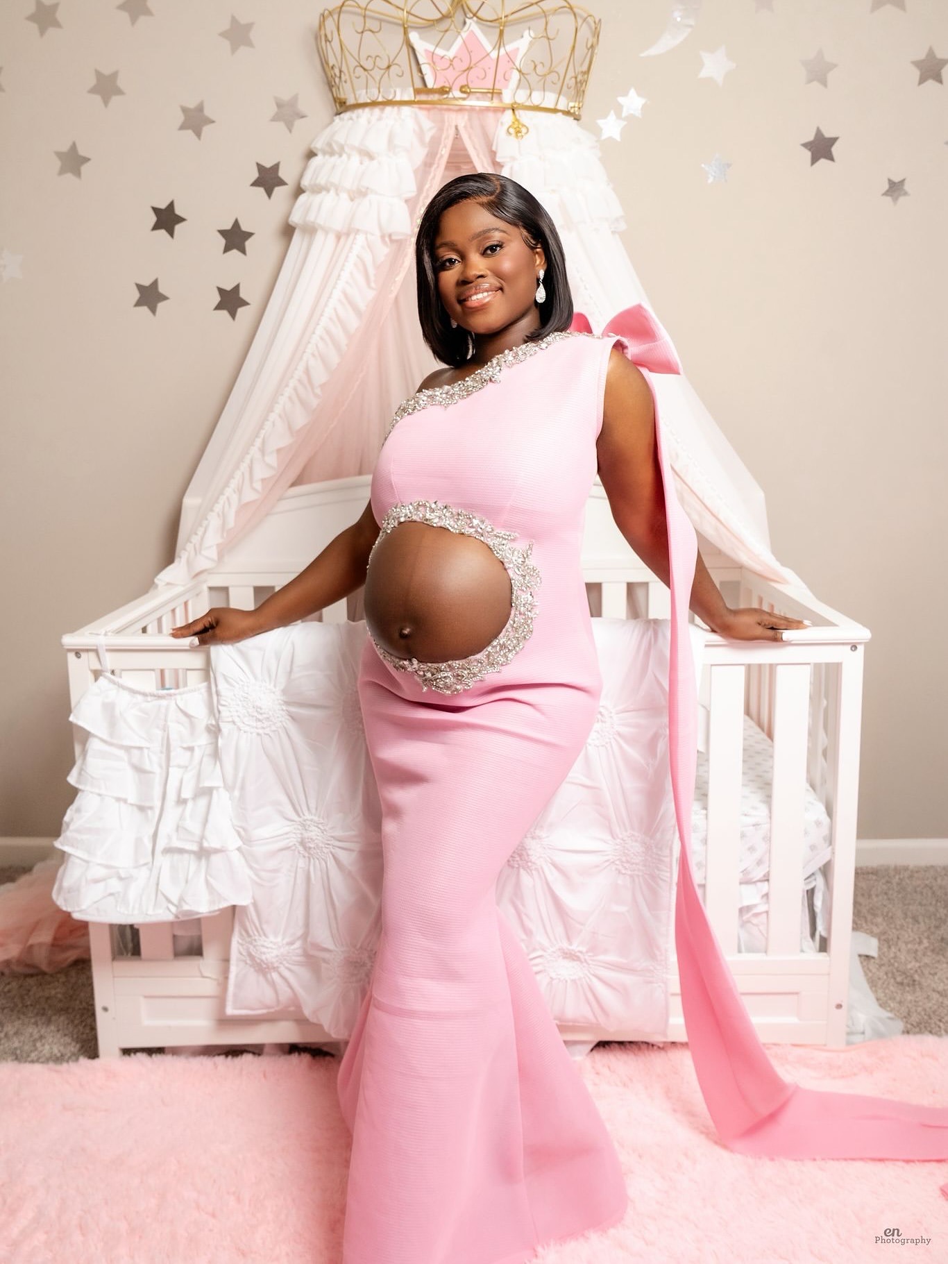 Pink Mermaid Maternity Prom Dresses 2025 One Shoulder Beaded Crystals Evening Formal Party Second Birthday Engagement Gowns Plus Size Dress For Specia