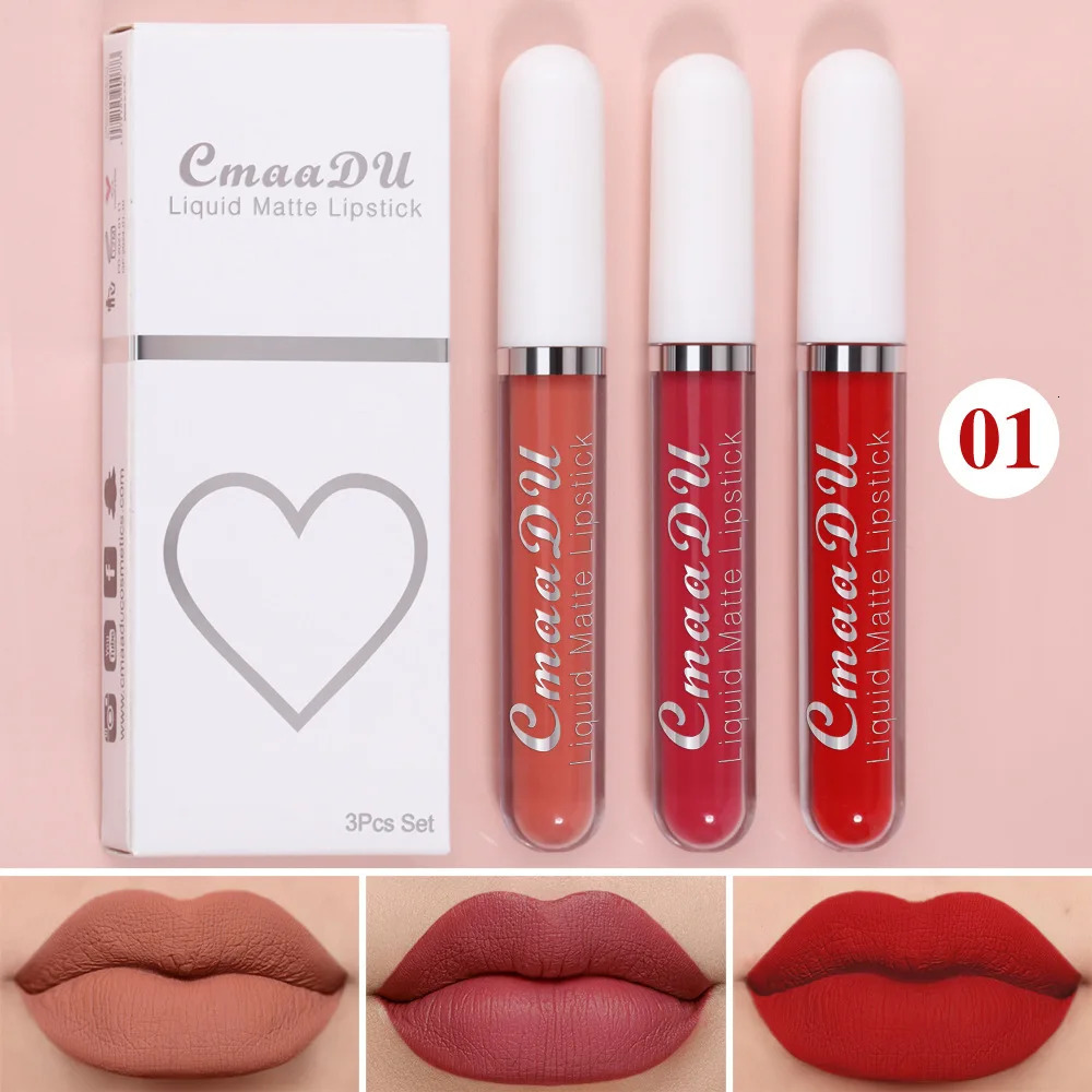 3Pcsset Matte Velvet Lip Gloss Waterproof Longlasting Liquid Lipstick Cosmetic Beauty Keep 24 Hours Makeup maquillages 251011