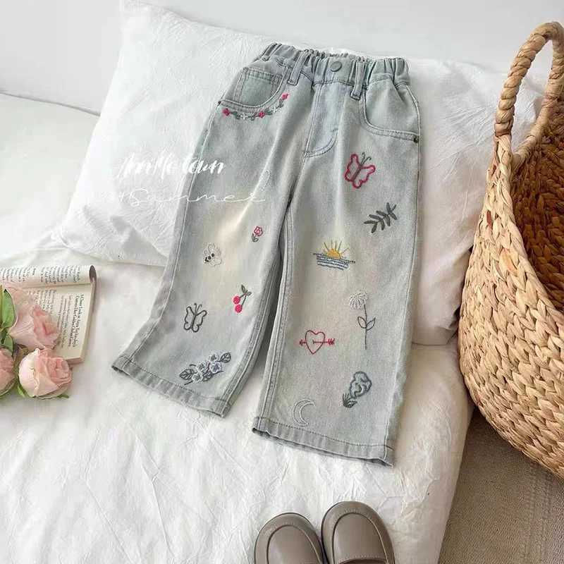 18M7Y Girls Denim Trousers Spring Summer Graffiti Jeans Treasure Fashion Embroidered Loose Straight Casual Pants GirlsT251017