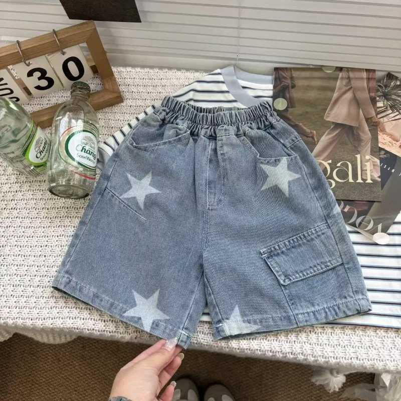 Korean Style Boys Summer New Item Full Printed Star Mid Waist Jeans Childrens Casual Baby Pocket ShortsT251017