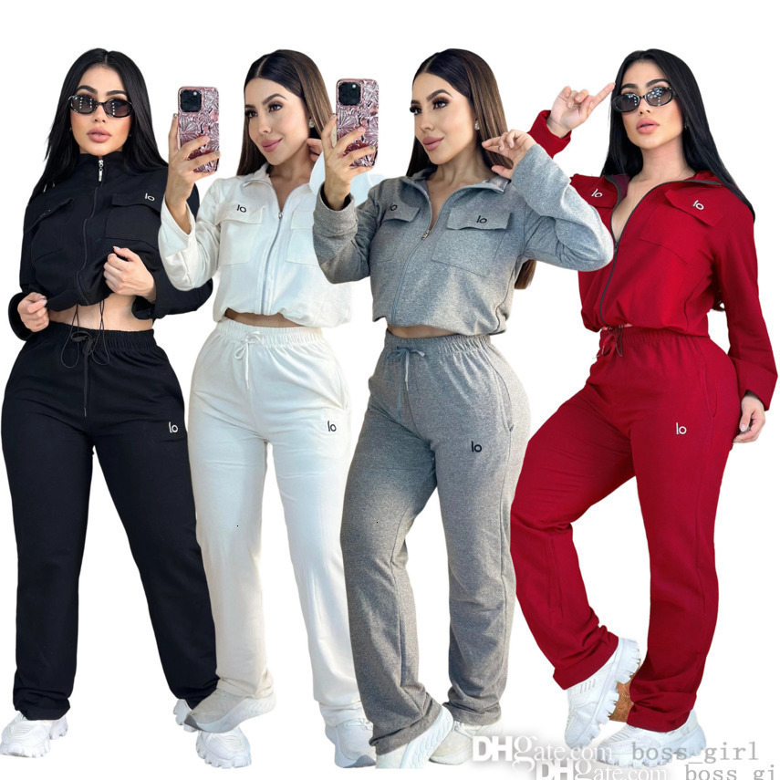 Womens Tracksuits Two Pieces Set Designer 2025 New Autumn Embroidered Letter Zipper Sweatshirt MultiPocket WideLeg Pants Casual Sports Sets 12 Colors