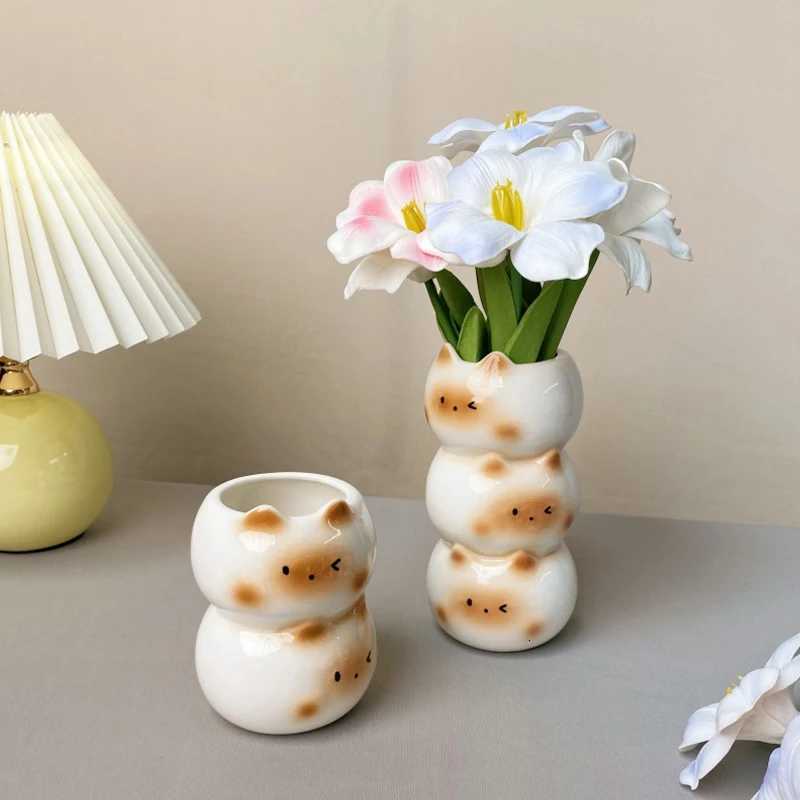 Creative Flower Arrangement Storage Holder Ceramic Siamese Cat Vase Living Room Bedroom Decoration Ornaments Flower Pot C251017