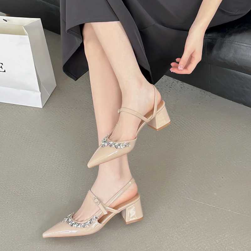 High Quality Rhinestone Pointed Toe High Heel Sandals Women Buckle Back Strap Hoof Heel Designer Shoes Fashion Classy Dress Shoe Z251015