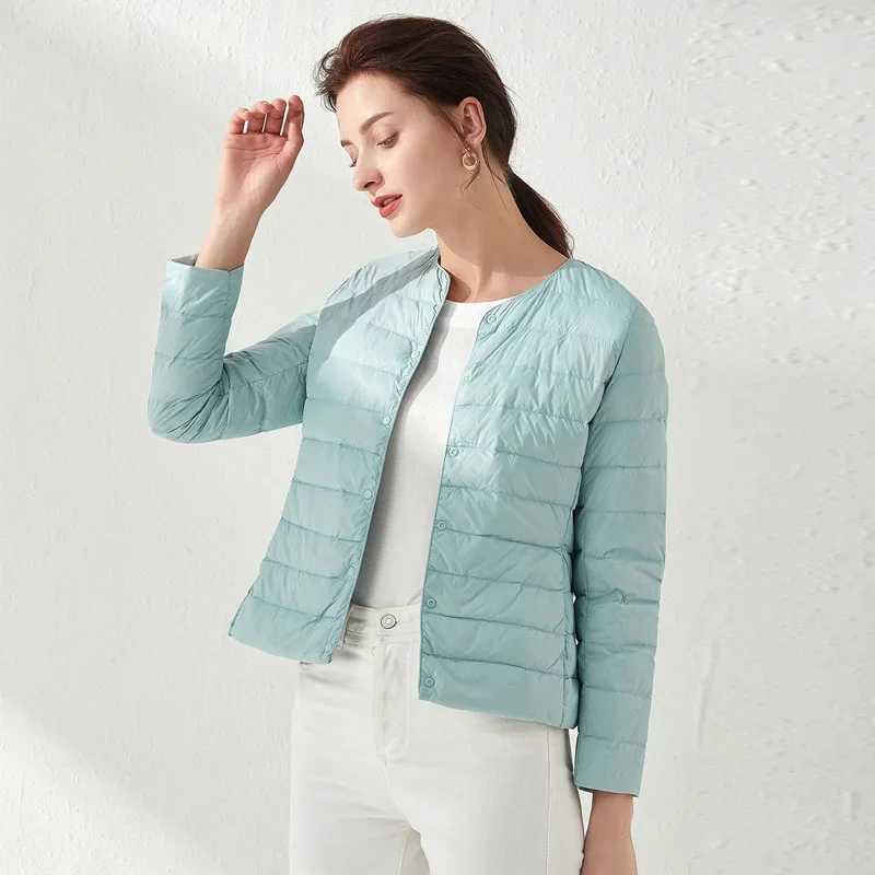 2024 New Spring Winter Women Liner Warm Down Jackets Ultralight Collarless Portable Female Padded Parkas ONeck Puffer Overcoat W251016