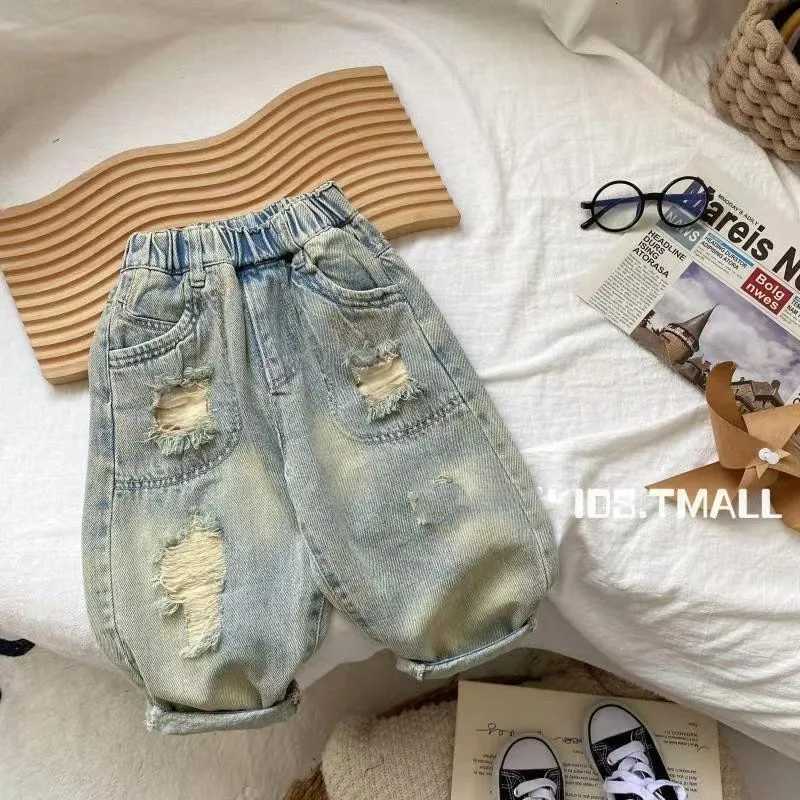 Childrens jeans Spring and Autumn boys casual ripped pants 2025 new baby pants stylish Korean trousersT251017
