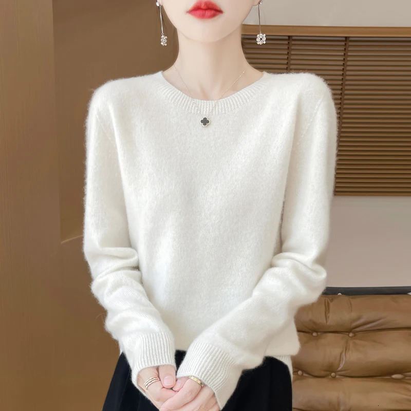 Fashion 100 Merino Wool Sweater Cashmere Pullover ONeck Long Sleeve Women Knitwear Autumn Winter Clothing Y2K Tops O Ling 251013