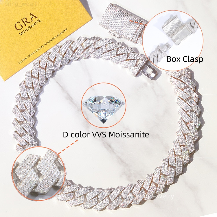 Luxury Jewelry Heavy Silver 20mm 4rows Gold Plated VVS Moissanite Diamond Cuban Chain Lidynamic for Hip Hop Jewelry