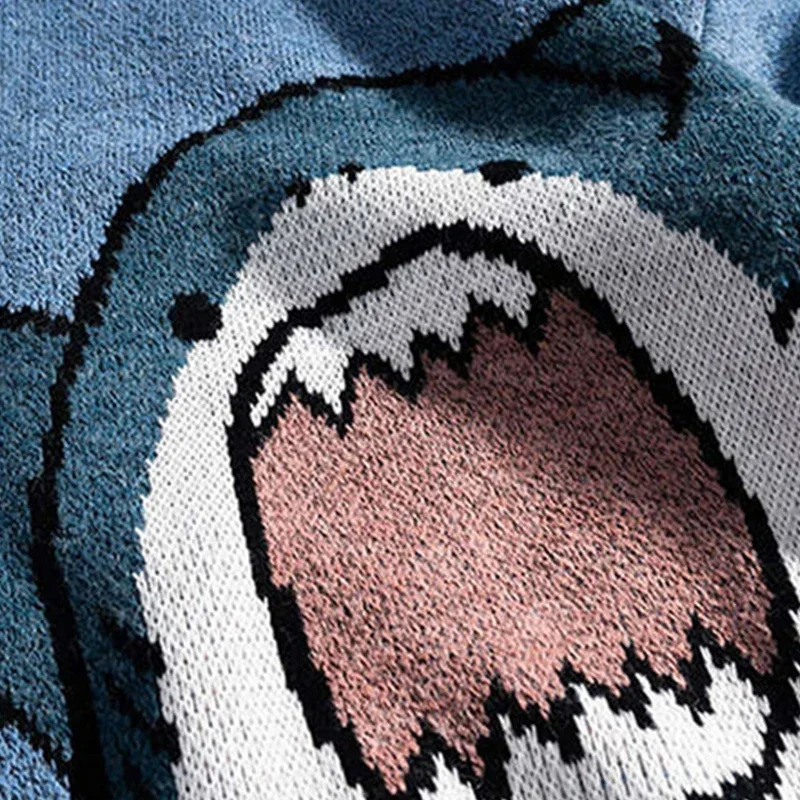 Shark Sweater Men Winter Cartoon Harajuku Korean Y2k Oversized Turtleneck Hip Hop Loose Knit Jumper Pullover High Collar Sweater 251017