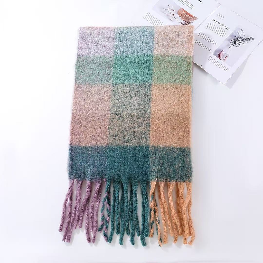 T2063 new warm rainbow plaid autumn and winter warm neck scarf
