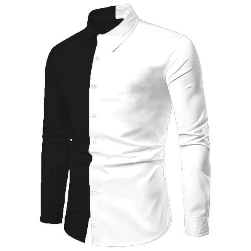 Mens Casual Fashion Black and White Business Lapel Button Shirt Red Blue White Shirt S6XL J251017