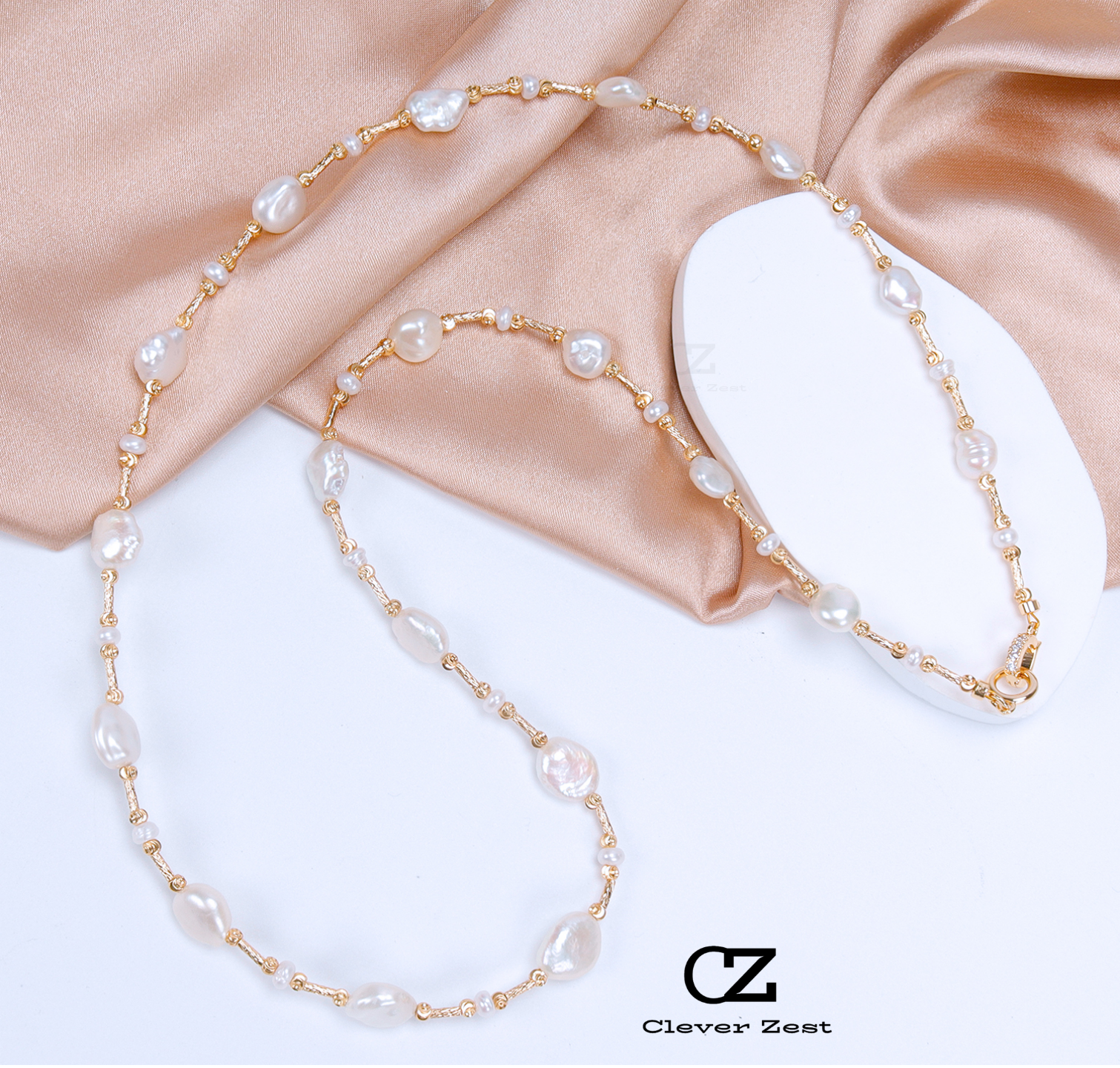 Natural White Baroque Pearl Gold-Plated Necklace 14K Gold-Filled Fashionable Versatile Trend-Setting Anniversary Gift Best Friend Gift