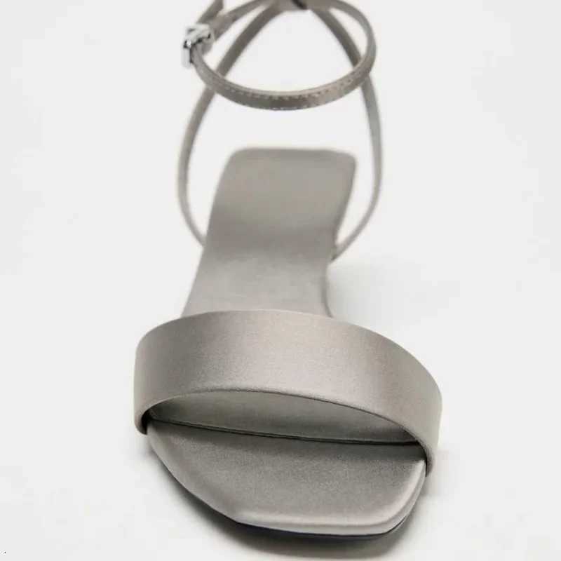 Elegant Square Toe Ankle Strap Heeled Sandals Women Sexy Peep Toe Low Wide Heel Summer Shoes Cozy Satin Designer Shoes for Women Z251015