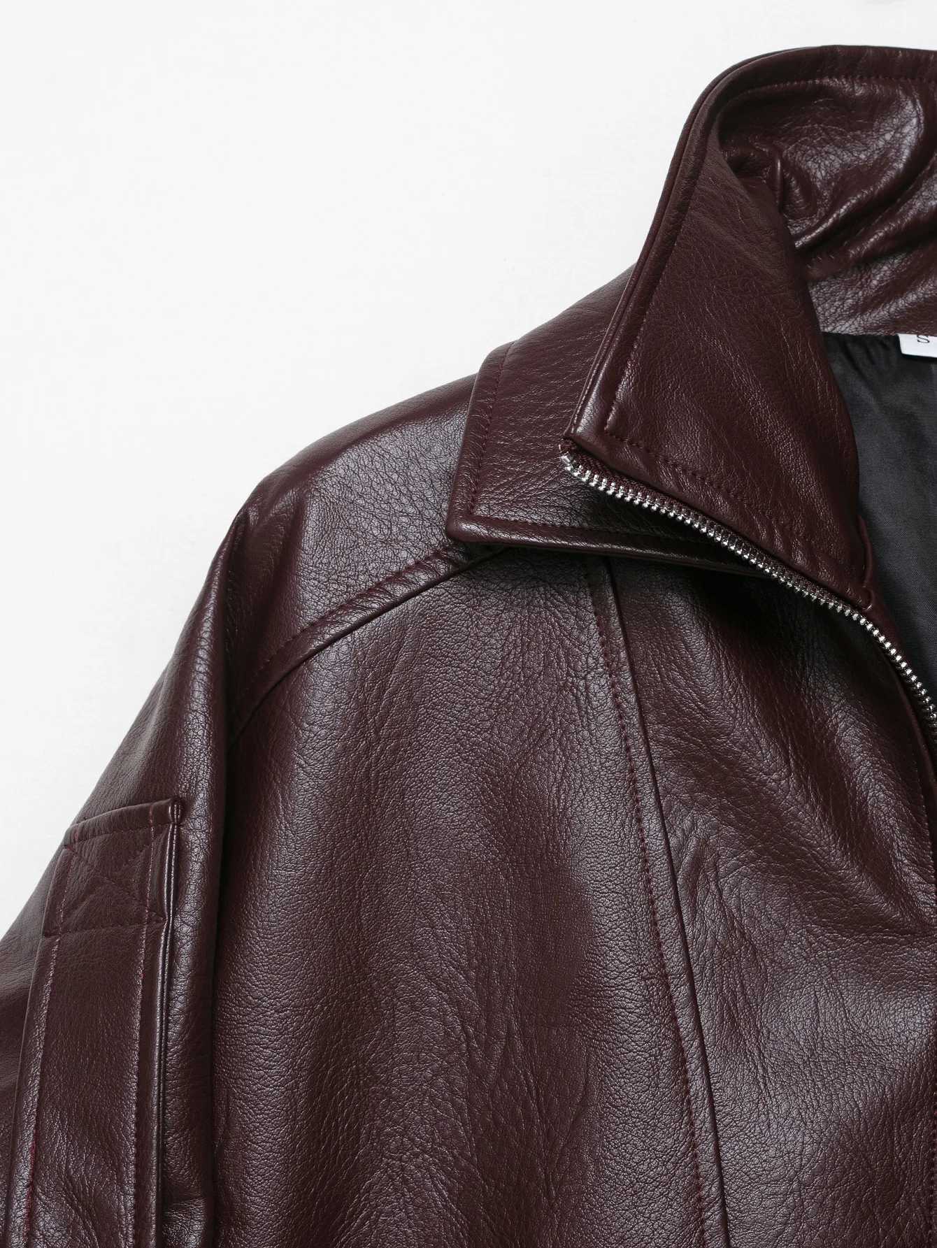 2025 early autumn new American high street design niche lapel jacket retro loose versatile trendy leather jacketT251017