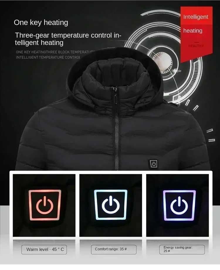 2024 New Mens Winter Multi Zone Heating Jacket USB Intelligent Heating Waterproof Hooded Top Cold Resistant Warm Cotton Coat H251017