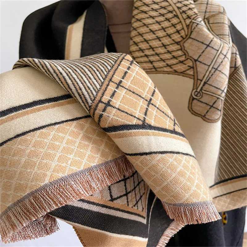 Fashion Horse Print Winter Poncho Shawl Animal Cashmere Scarf Women Wraps Thick Warm Female Blanket Foulard Stole C251017