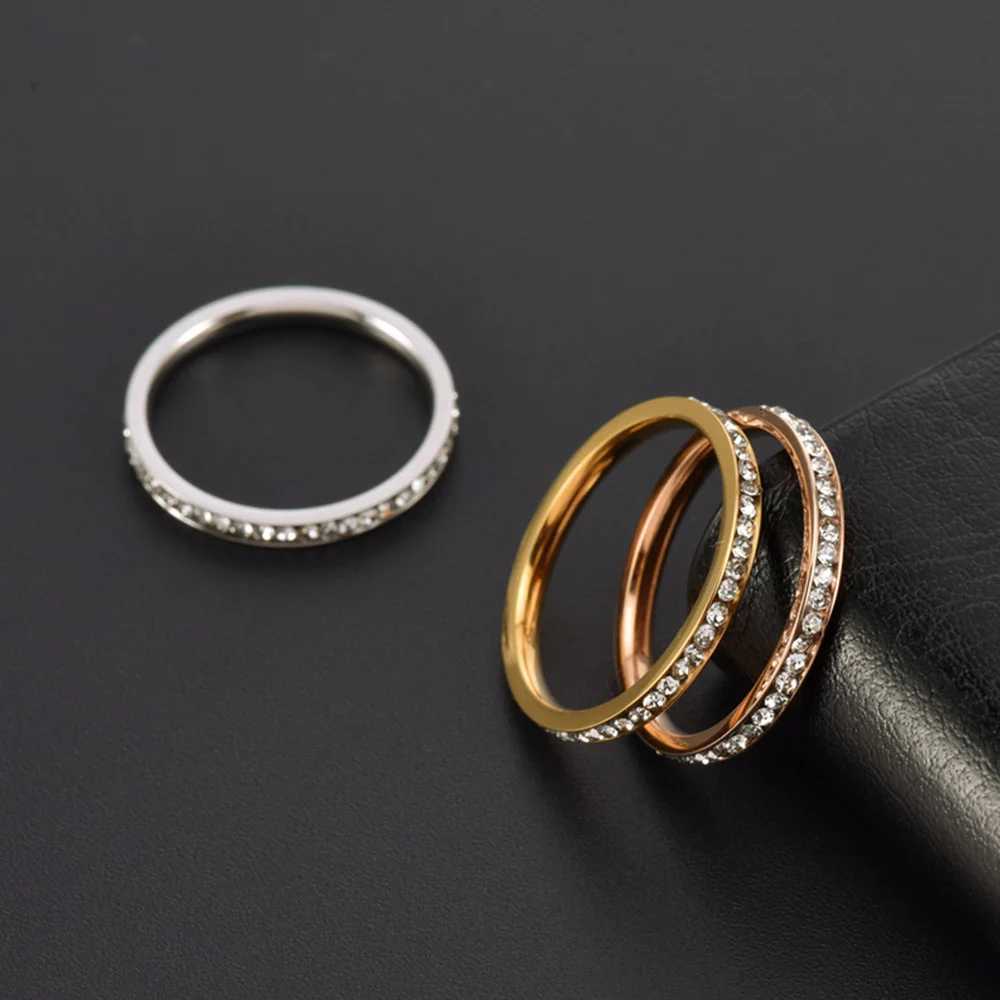 2mm Iced Out Cubic Zirconia Ring Female Gold Silver Color Stainless Steel Wedding Band Rings for Women Fashion Jewelry Gift 2025W251017
