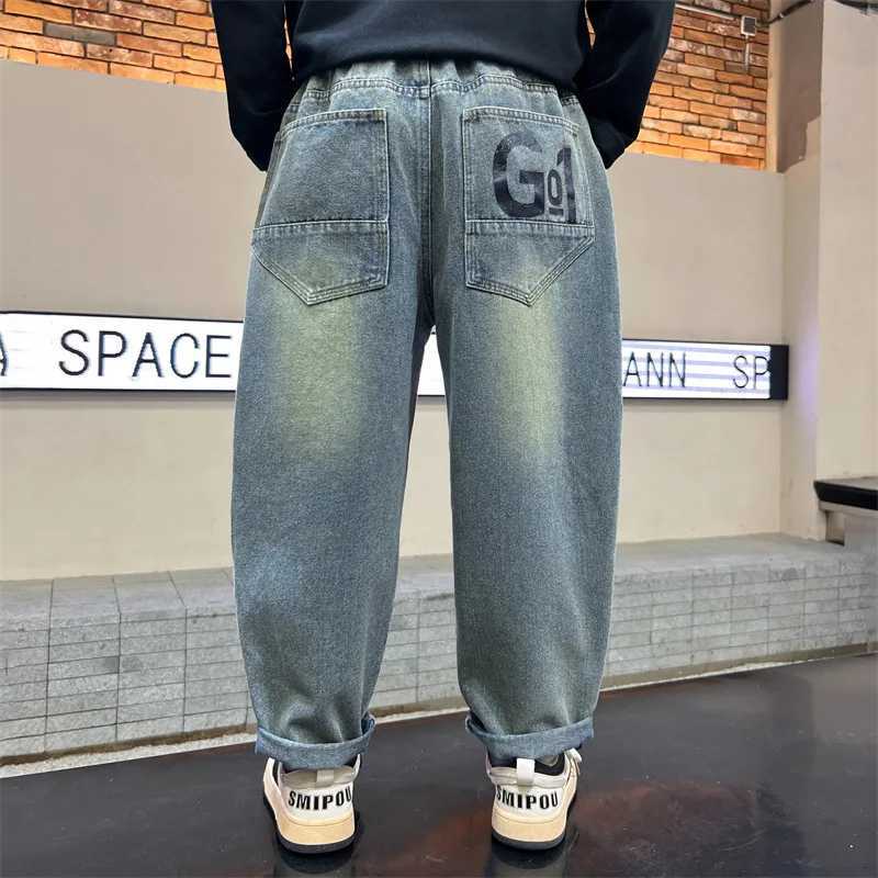 2025 Spring Autumn Boy Retro Blue Jeans For School Kids Casual Loose Straight Denim Pants Child Fashion Street Jeans TrousersT251017