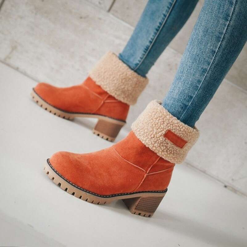 Women's Mid-Length Thick Heel Fur Snow Boots And Cotton Shoes