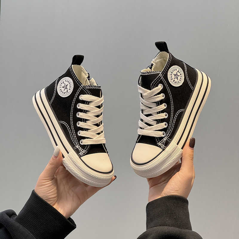 Childrens high top canvas shoes 2025 spring new student sports and leisure shoes Korean version small medium and large boys and girls board shoes W251
